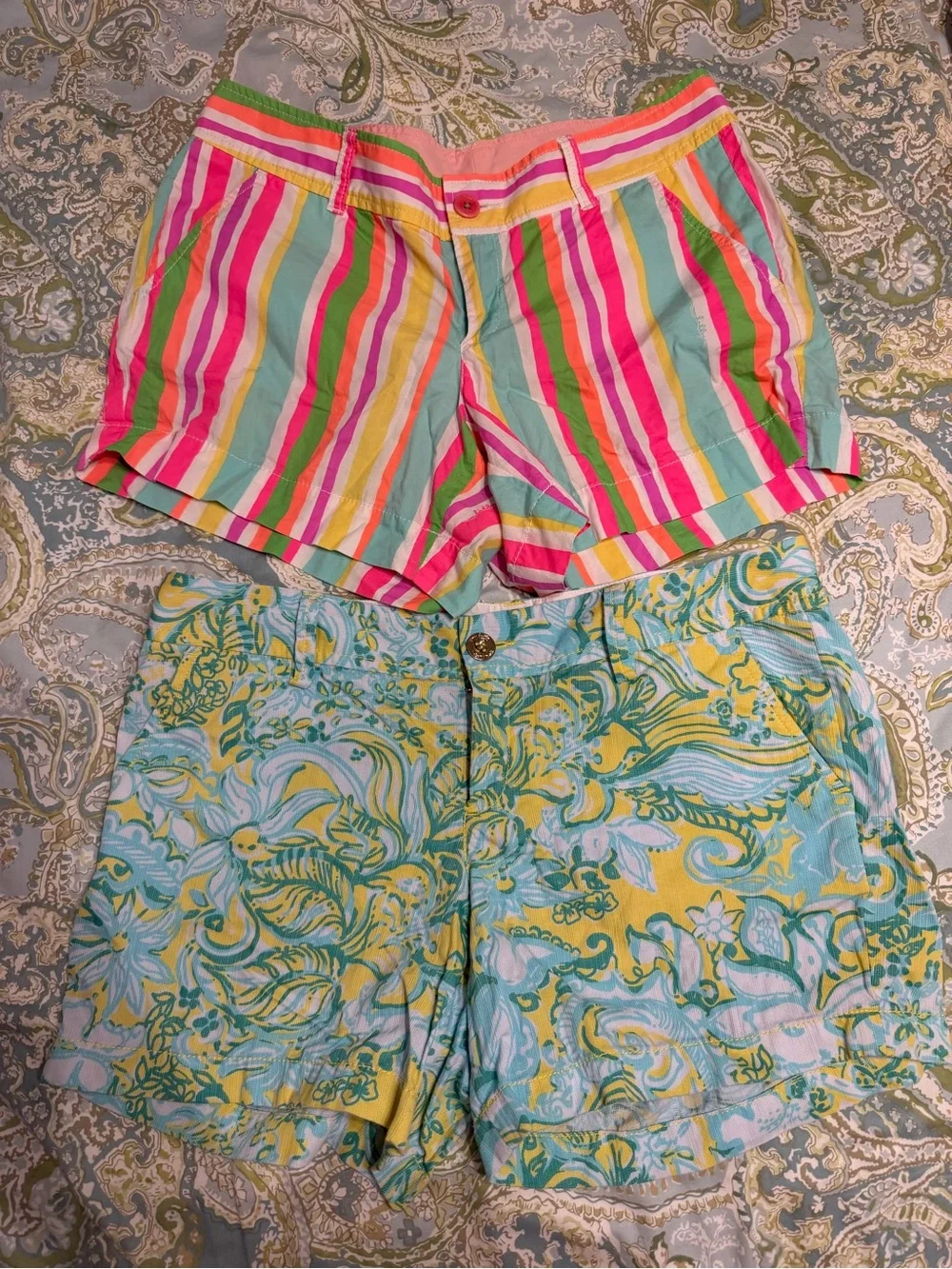 Lilly Pulitzer Bright Multicolor Striped and Floral Shorts Duo